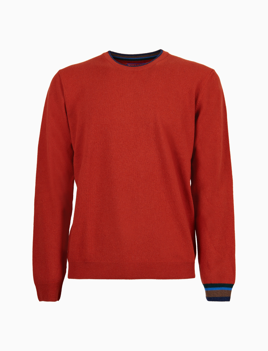 Pull girocollo uomo lana, viscosa e cashmere arancio tinta unita - Gallo 1927 - Official Online Shop
