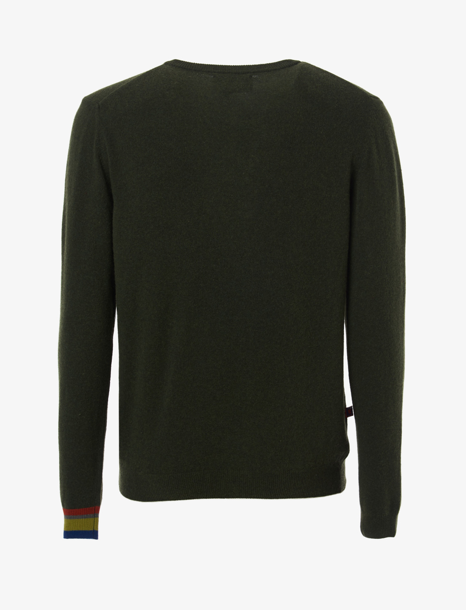 Men's plain forest green wool, viscose and cashmere crew-neck - Gallo 1927 - Official Online Shop