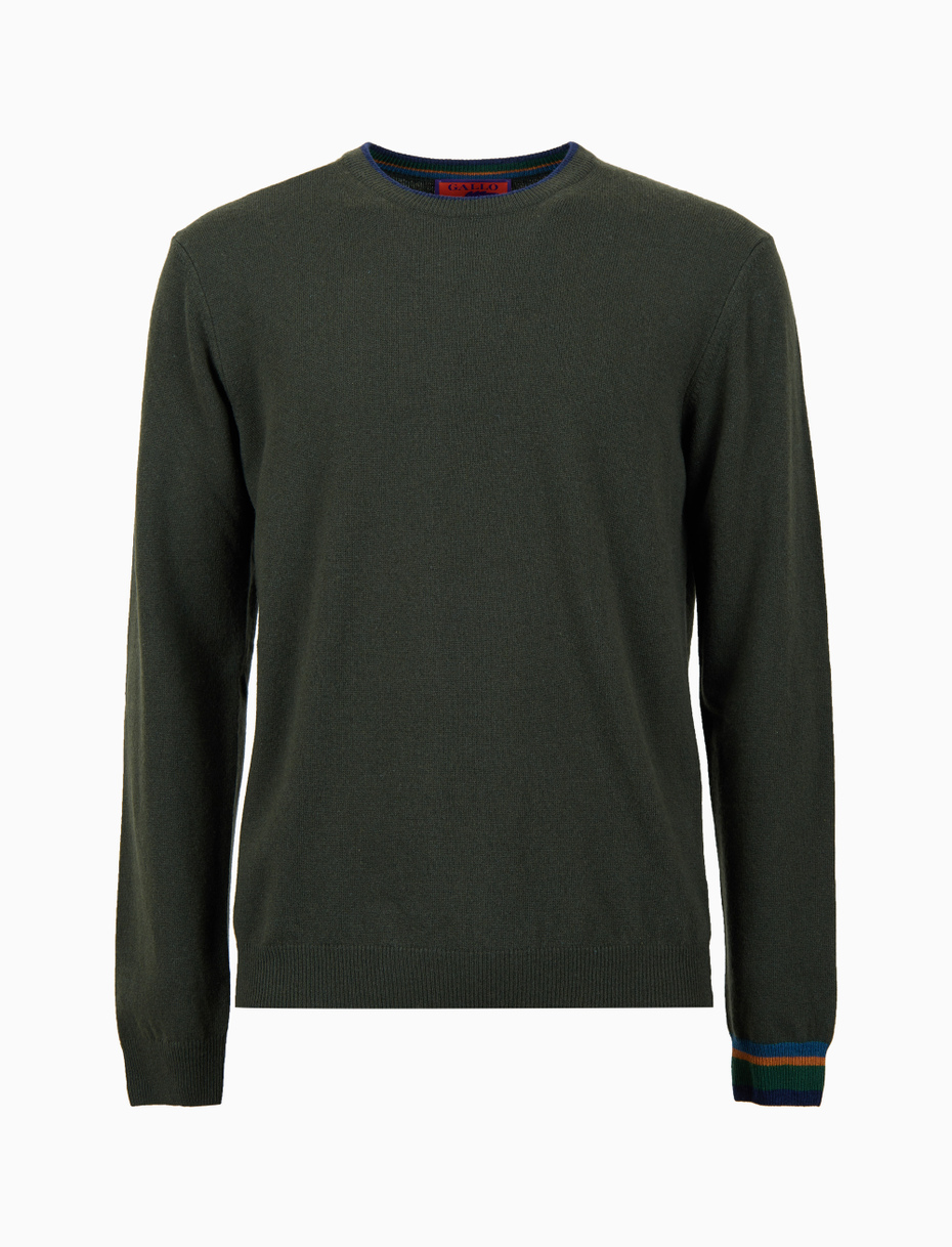 Pull girocollo uomo lana, viscosa e cashmere verde tinta unita - Gallo 1927 - Official Online Shop