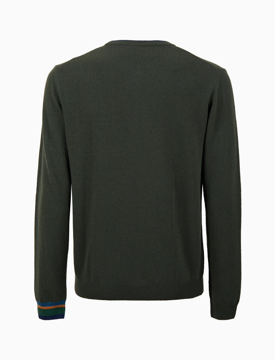 Pull girocollo uomo lana, viscosa e cashmere verde tinta unita - Gallo 1927 - Official Online Shop