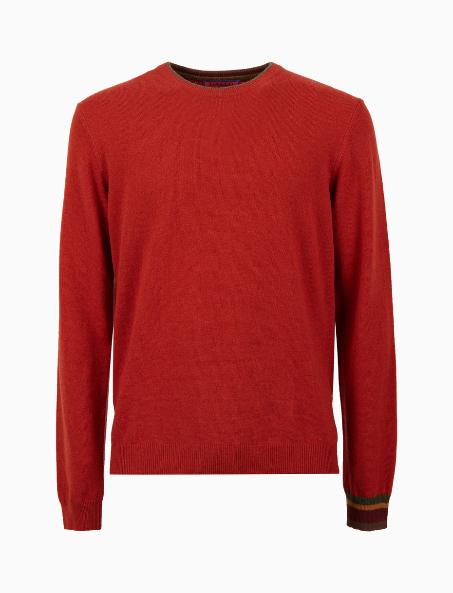 Men's plain orange wool, viscose and cashmere crew-neck - Gallo 1927 - Official Online Shop