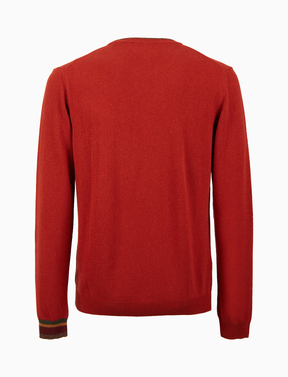 Men's plain orange wool, viscose and cashmere crew-neck - Gallo 1927 - Official Online Shop