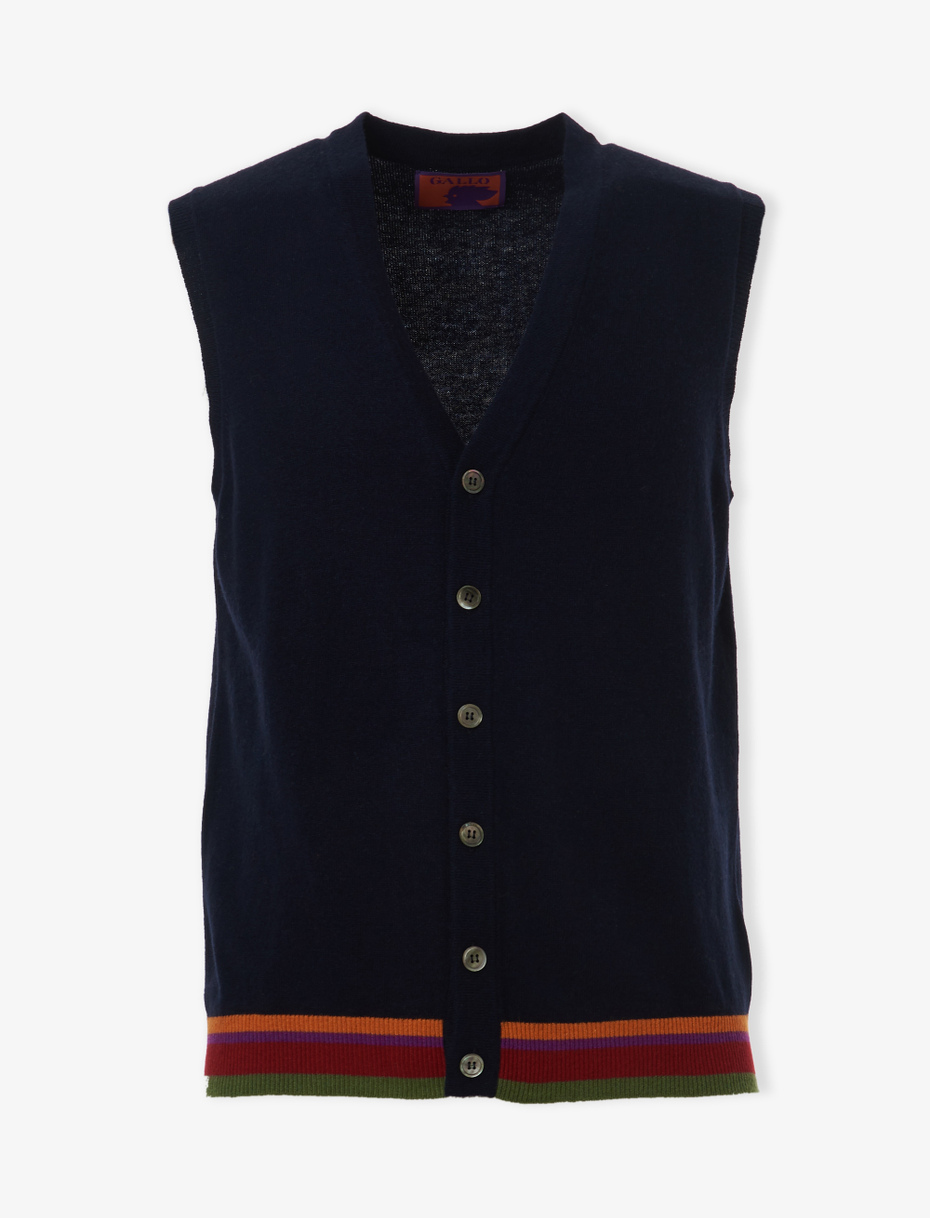 Men's plain royal blue wool, viscose and cashmere vest - Gallo 1927 - Official Online Shop