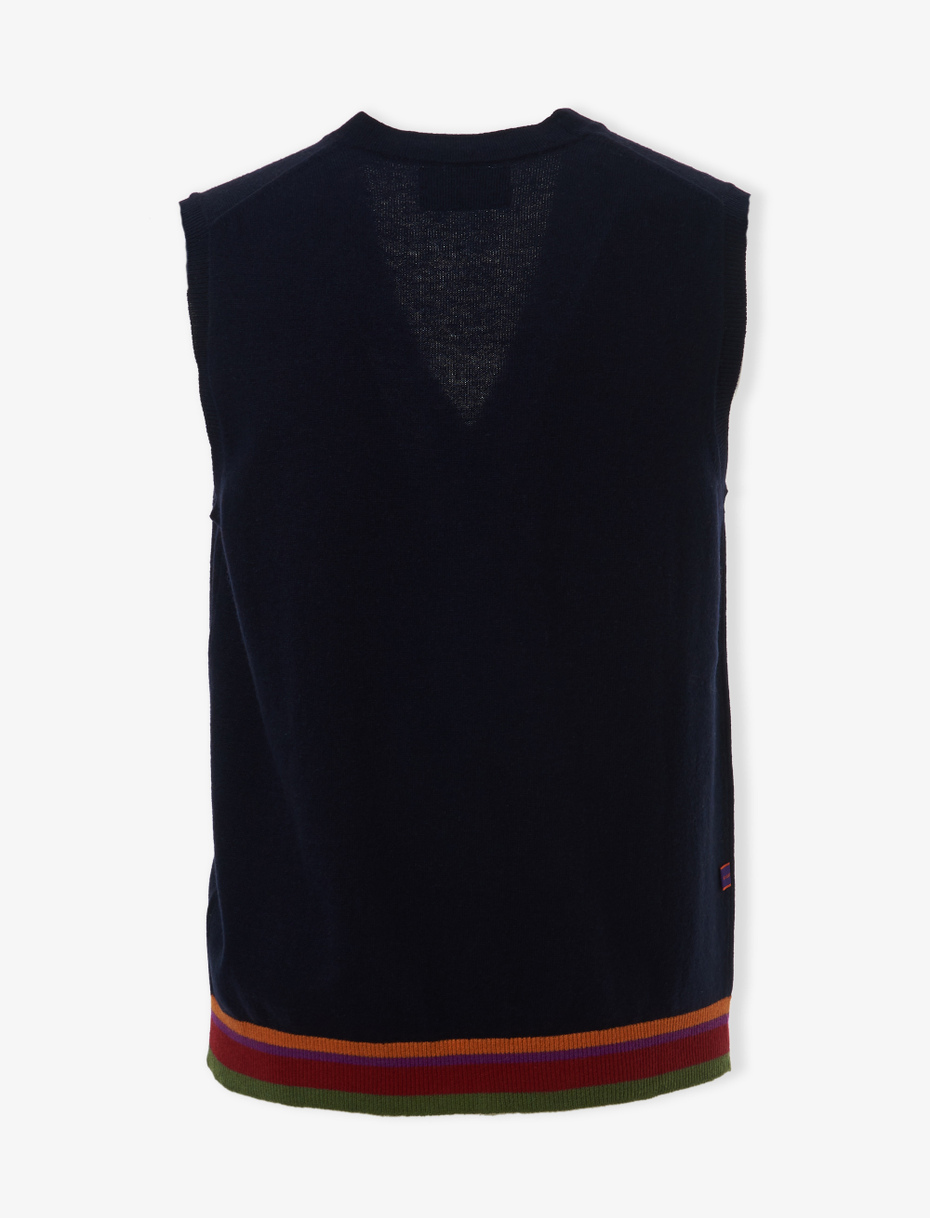 Men's plain royal blue wool, viscose and cashmere vest - Gallo 1927 - Official Online Shop