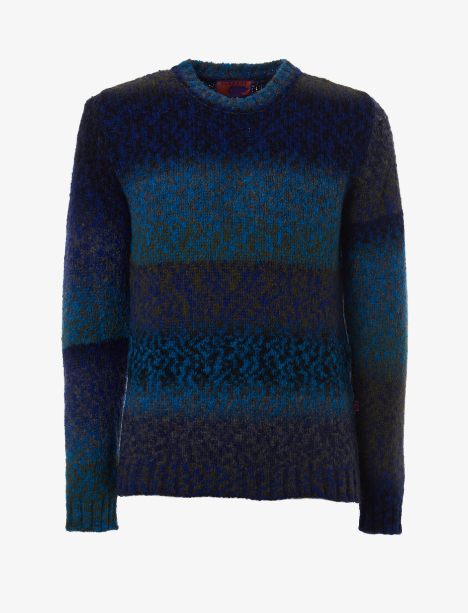 Men's dark blue wool, acrylic and alpaca crew-neck with fade effect - Gallo 1927 - Official Online Shop
