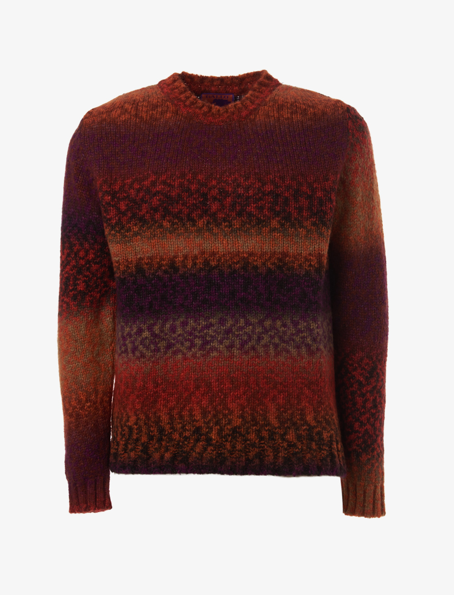 Men's amaranth wool, acrylic and alpaca crew-neck with fade effect - Gallo 1927 - Official Online Shop
