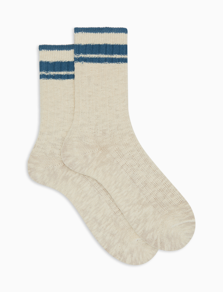 Unisex short plain beige ribbed cotton socks - Gallo 1927 - Official Online Shop