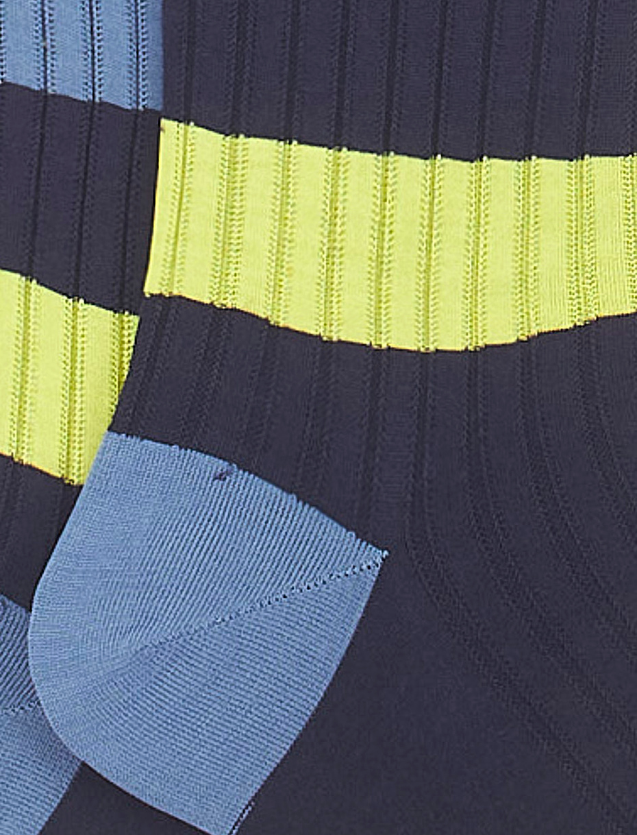 Men's long royal blue wool and cotton socks with tricolour-striped rib - Gallo 1927 - Official Online Shop