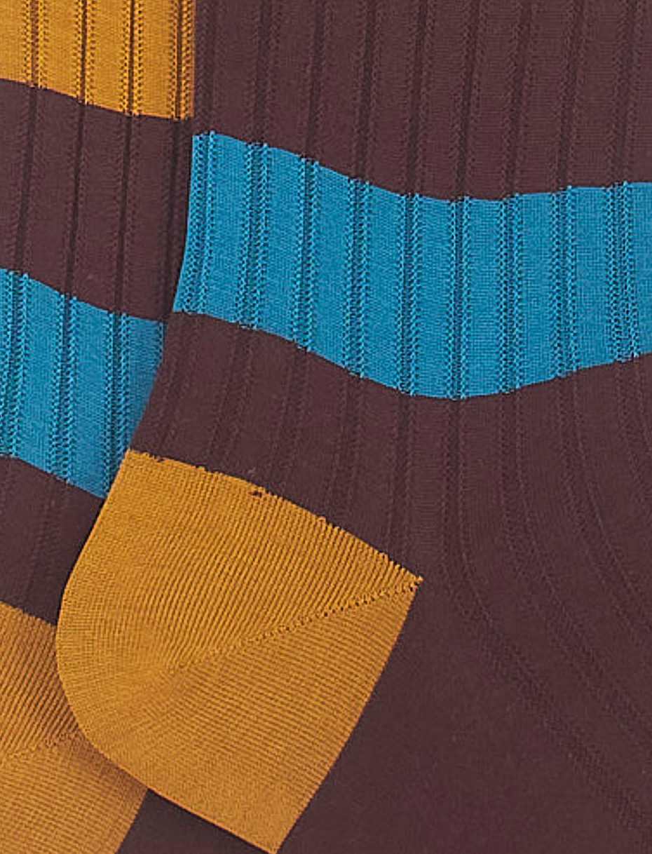 Men's long burgundy wool and cotton socks with tricolour-striped rib - Gallo 1927 - Official Online Shop