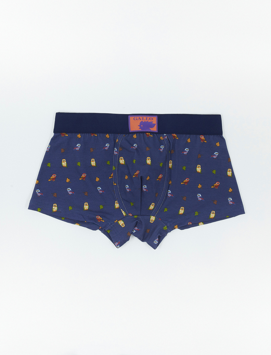 Men's ocean blue cotton boxer shorts with owl motif - Gallo 1927 - Official Online Shop