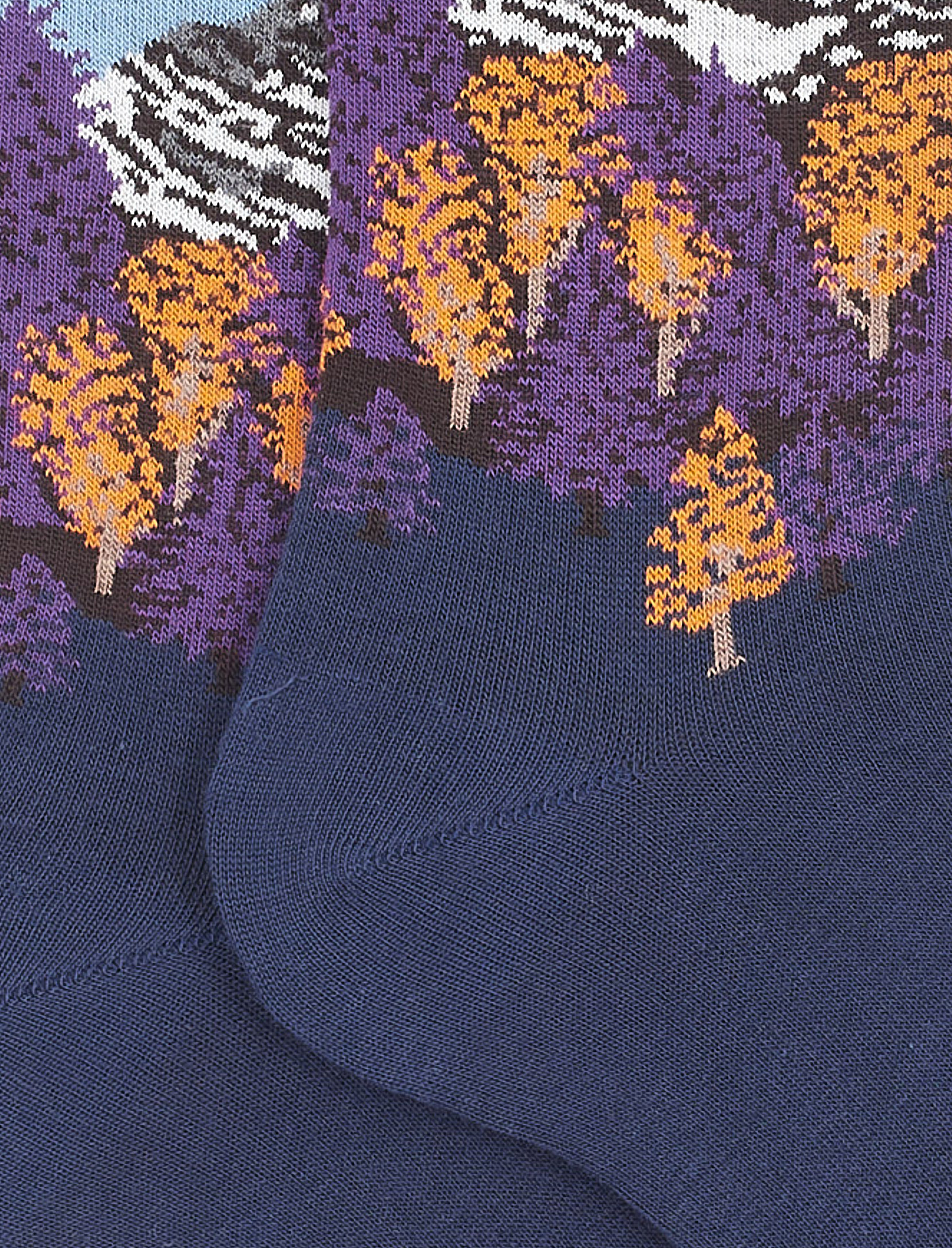 Women's short royal blue cotton socks with mountain landscape motif - Gallo 1927 - Official Online Shop