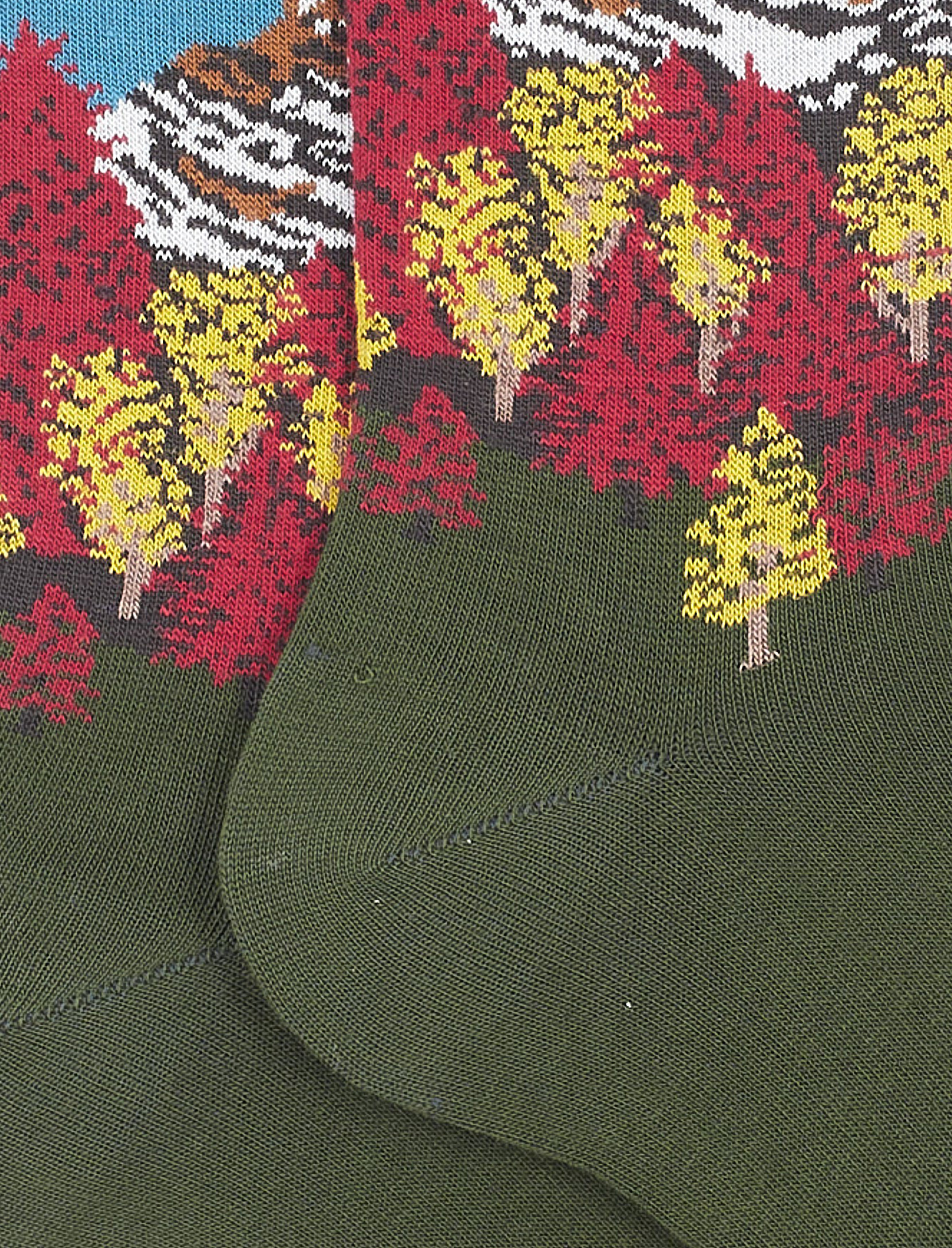 Calze corte donna cotone verde muschio fantasia paesaggio montagna - Gallo 1927 - Official Online Shop