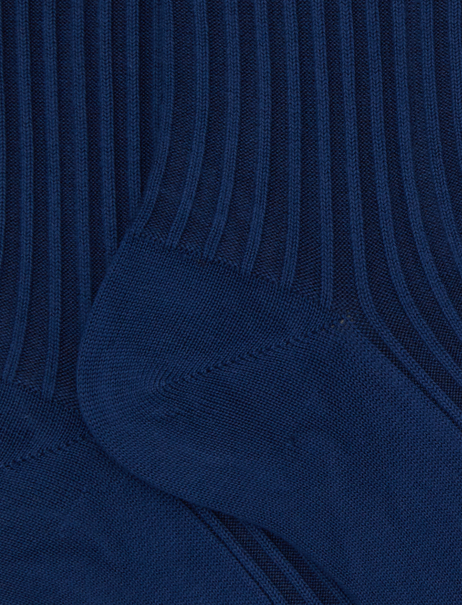 Unisex short plain blue twin-rib cotton socks with Gallo writing at the toe - Gallo 1927 - Official Online Shop