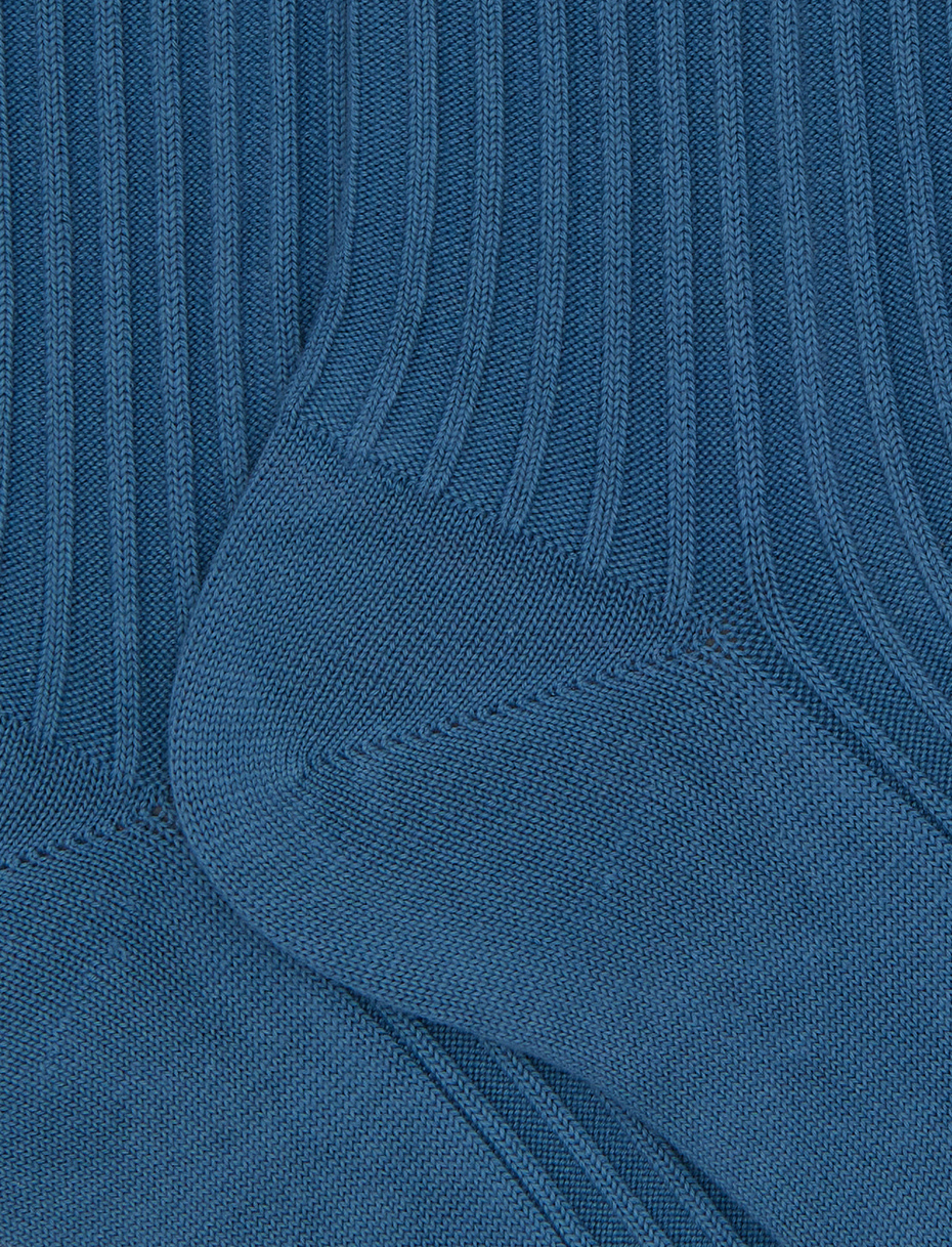 Unisex short plain light blue twin-rib cotton socks with Gallo writing at the toe - Gallo 1927 - Official Online Shop