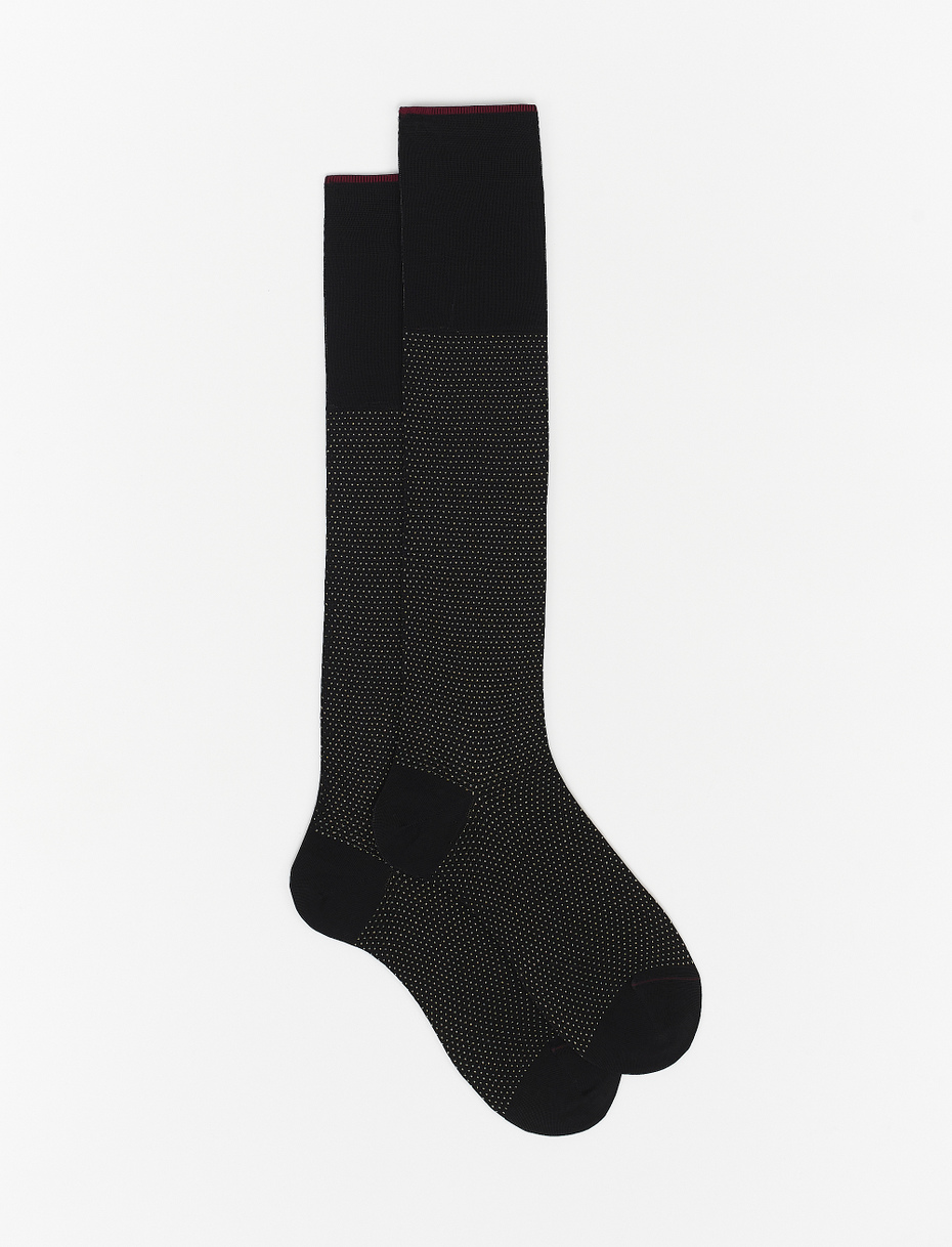 Men's long black cotton socks with lurex micro-dot pattern - Gallo 1927 - Official Online Shop