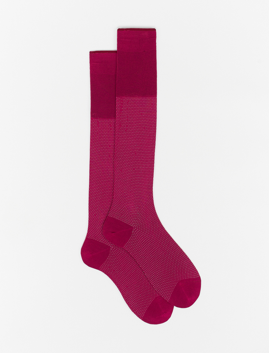 Men's long fuchsia cotton socks with lurex micro-dot pattern - Gallo 1927 - Official Online Shop