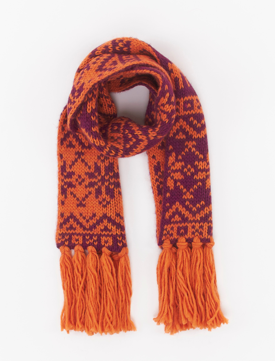 Kids' purple acrylic, wool and alpaca scarf with decorative Christmas motif - Gallo 1927 - Official Online Shop