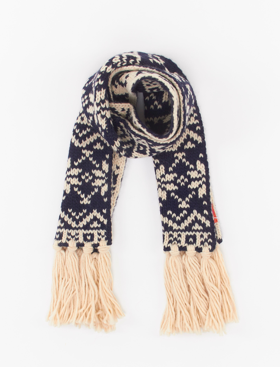 Kids' royal blue acrylic, wool and alpaca scarf with decorative Christmas motif - Gallo 1927 - Official Online Shop