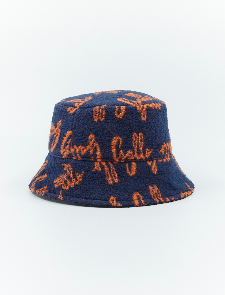 Kids' royal blue bucket hat in cotton jersey teddy fabric with Gallo writing - Gallo 1927 - Official Online Shop