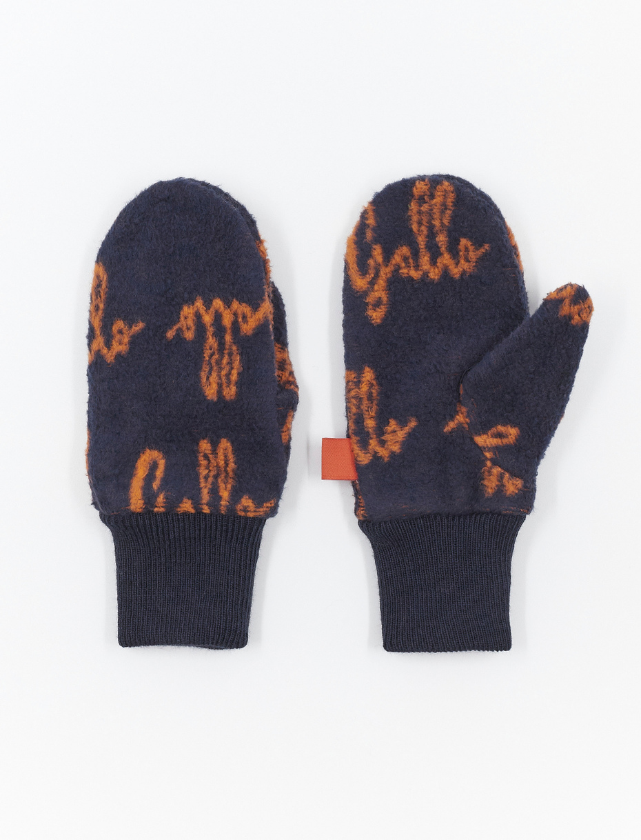 Kids' royal blue mittens in cotton jersey teddy fabric with Gallo writing - Gallo 1927 - Official Online Shop