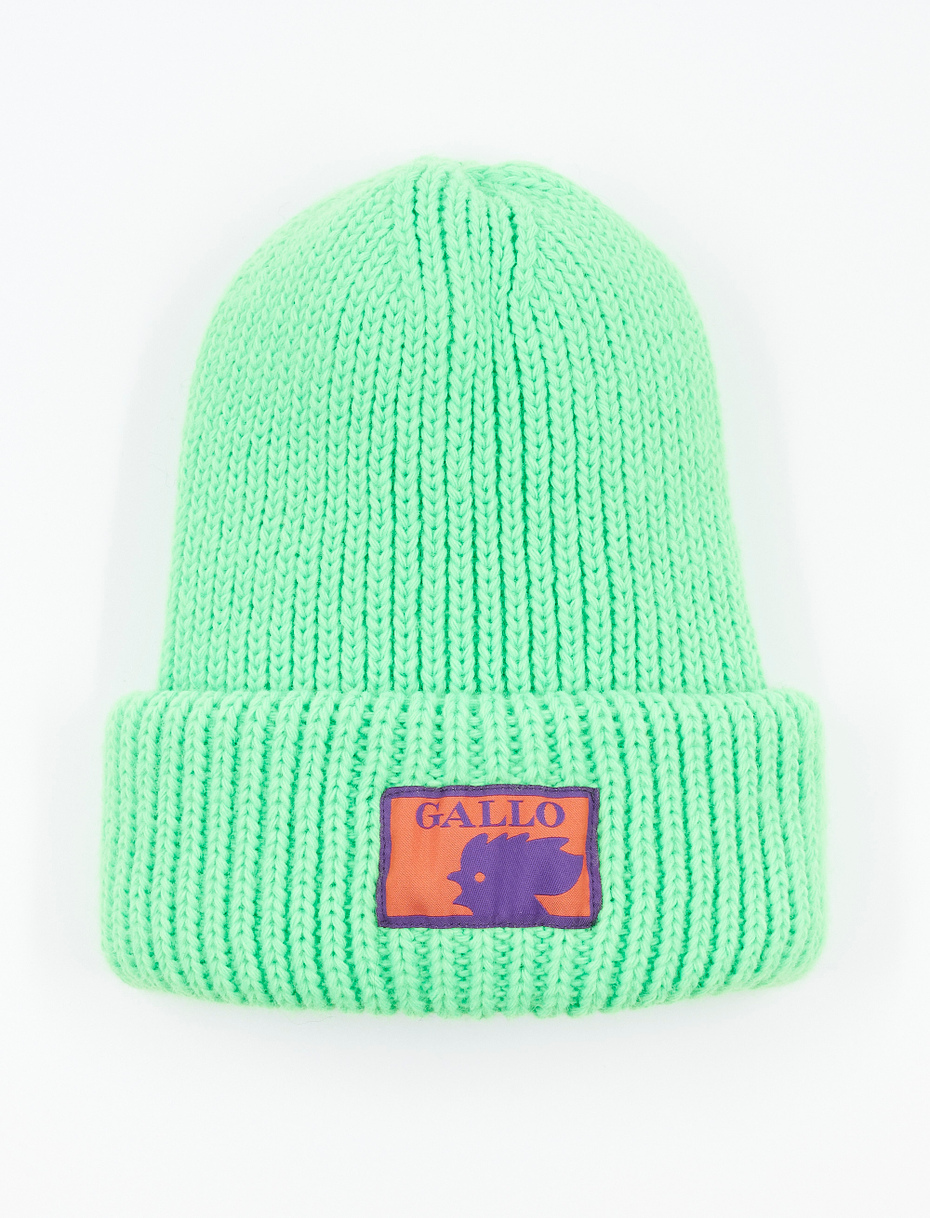 Kids' plain neon green acrylic beanie with double cuff - Gallo 1927 - Official Online Shop
