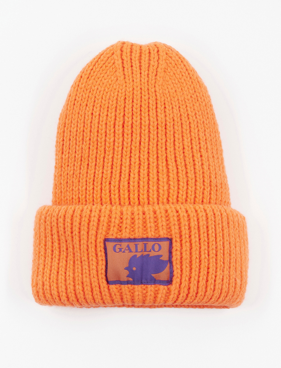 Kids' plain neon orange acrylic beanie with double cuff - Gallo 1927 - Official Online Shop