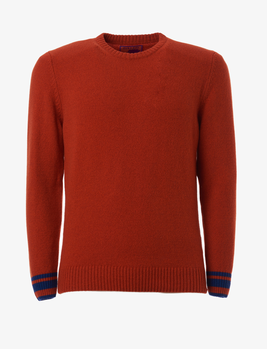 Men's plain paprika wool and cashmere crew-neck - Gallo 1927 - Official Online Shop
