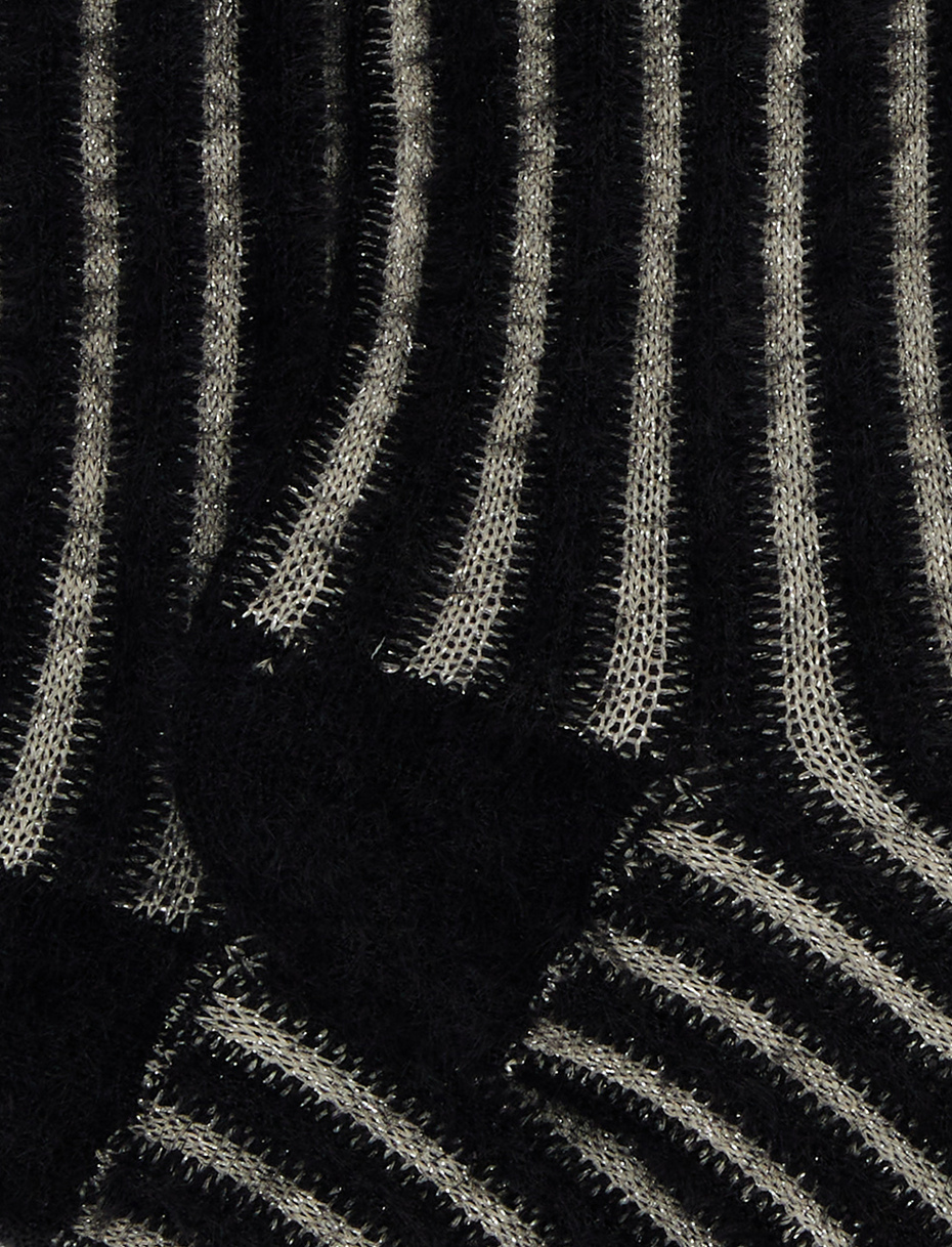Women's short black polyamide and cotton socks with vertical silver lurex stripes - Gallo 1927 - Official Online Shop