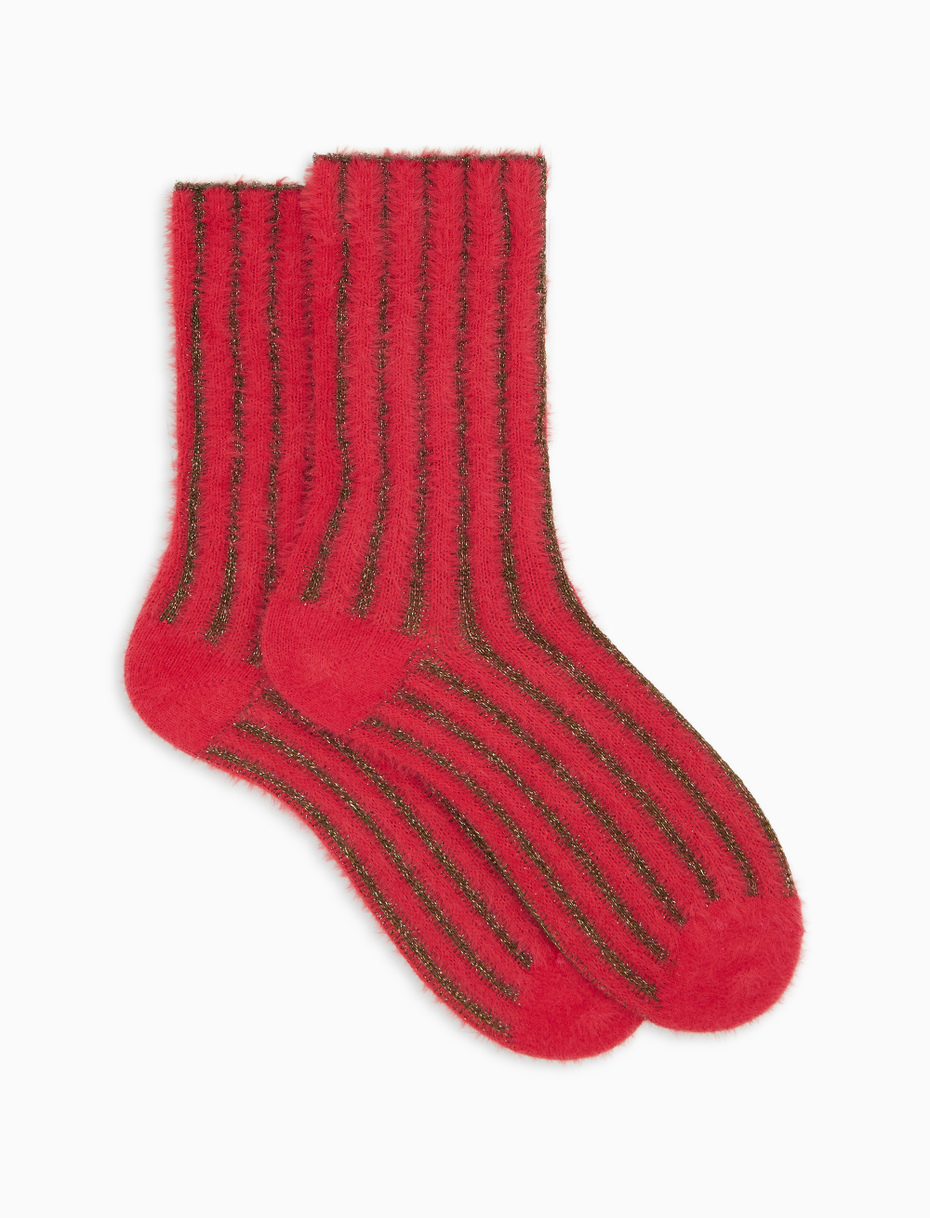 Women's short fuchsia polyamide and cotton socks with vertical glitter stripes - Gallo 1927 - Official Online Shop