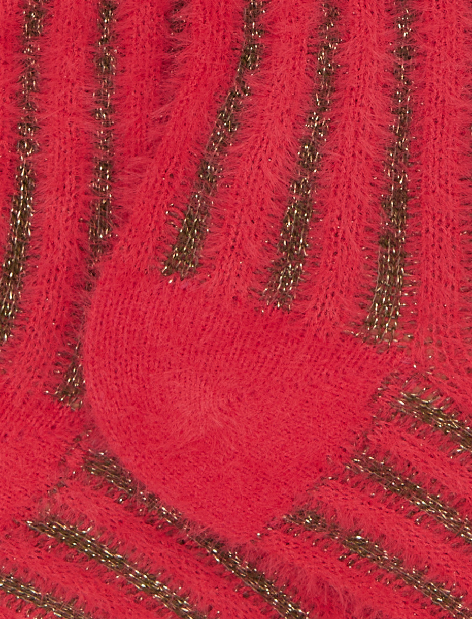 Women's short fuchsia polyamide and cotton socks with vertical glitter stripes - Gallo 1927 - Official Online Shop
