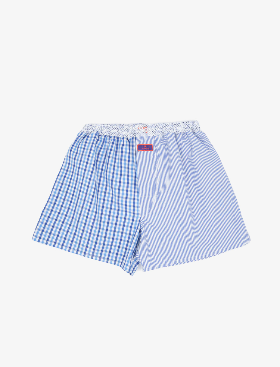 Men's classic Aegean blue cotton boxer shorts with patchwork motif - Gallo 1927 - Official Online Shop