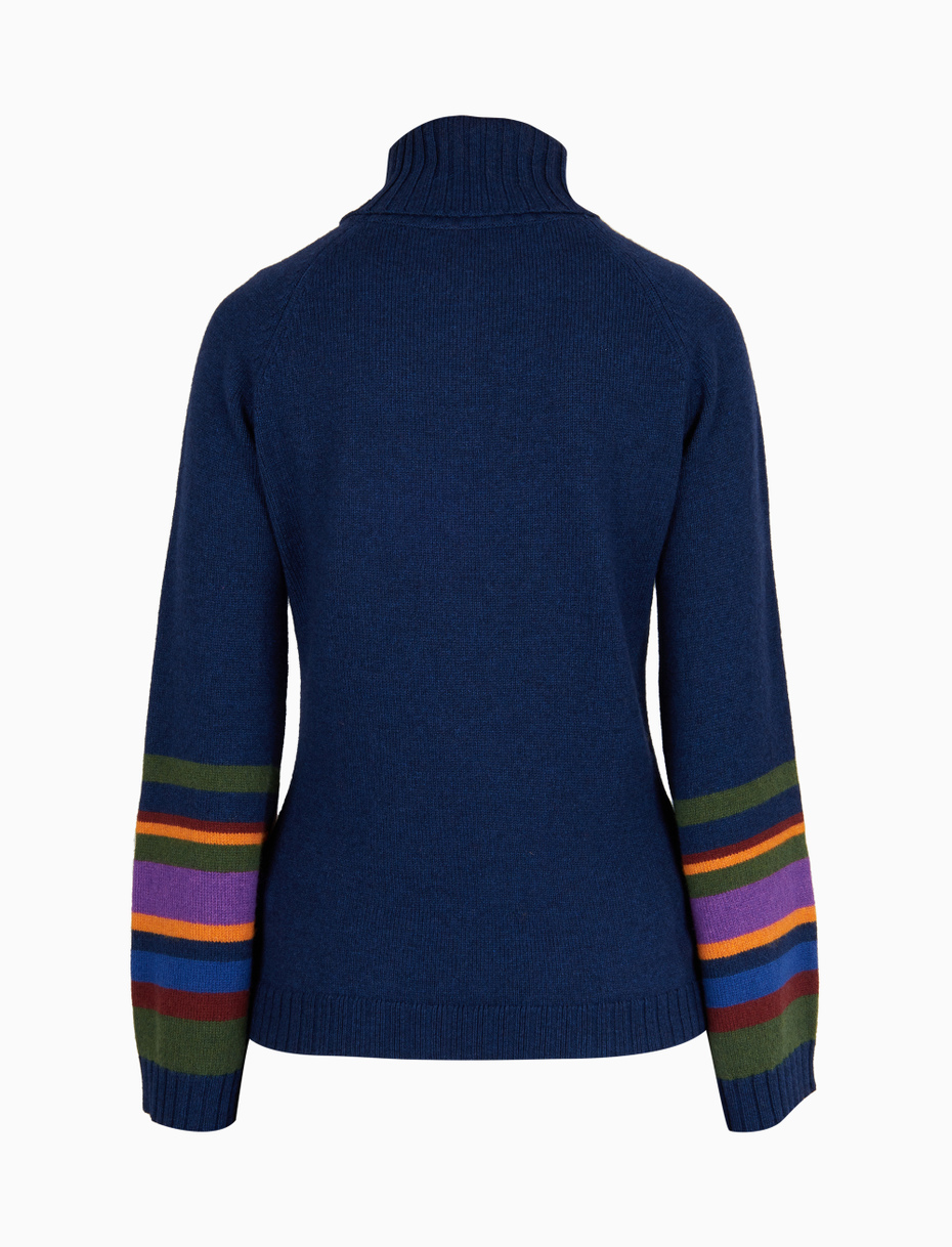Women's plain royal blue wool, viscose and cashmere turtleneck - Gallo 1927 - Official Online Shop