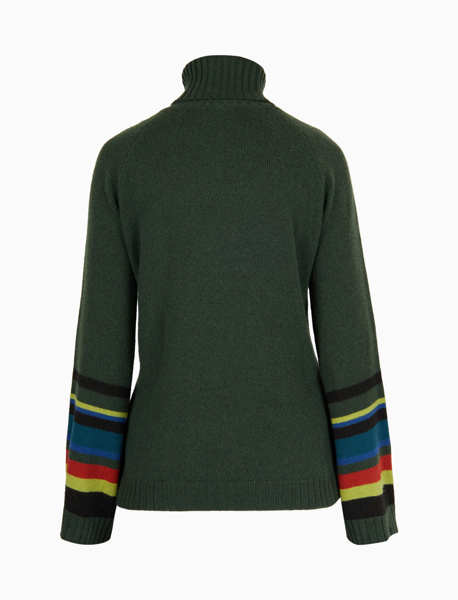 Women's plain forest green wool, viscose and cashmere turtleneck - Gallo 1927 - Official Online Shop