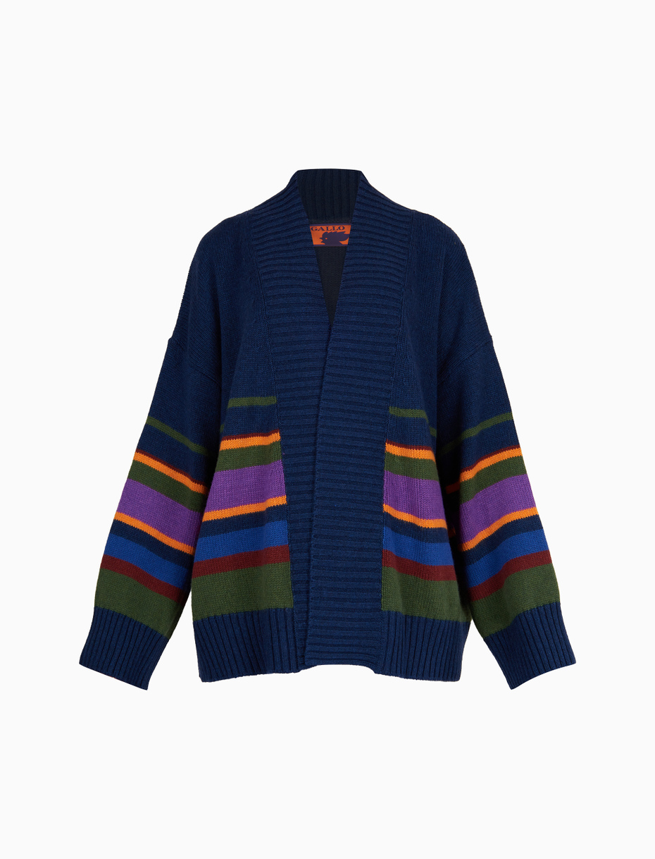 Women's royal blue wool, viscose and cashmere jacket with multicoloured stripes - Gallo 1927 - Official Online Shop