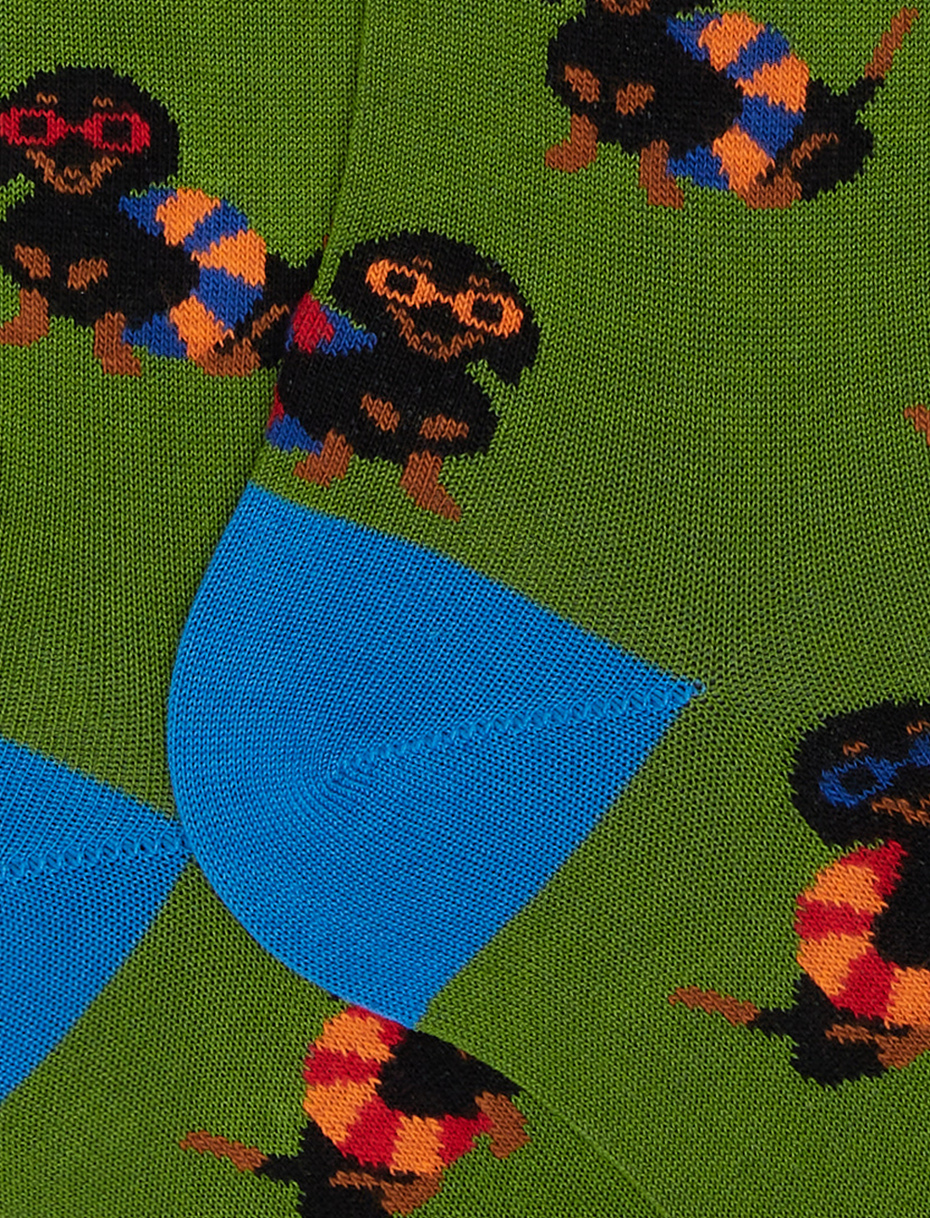 Men's long cactus green lightweight cotton socks with dog motif - Gallo 1927 - Official Online Shop