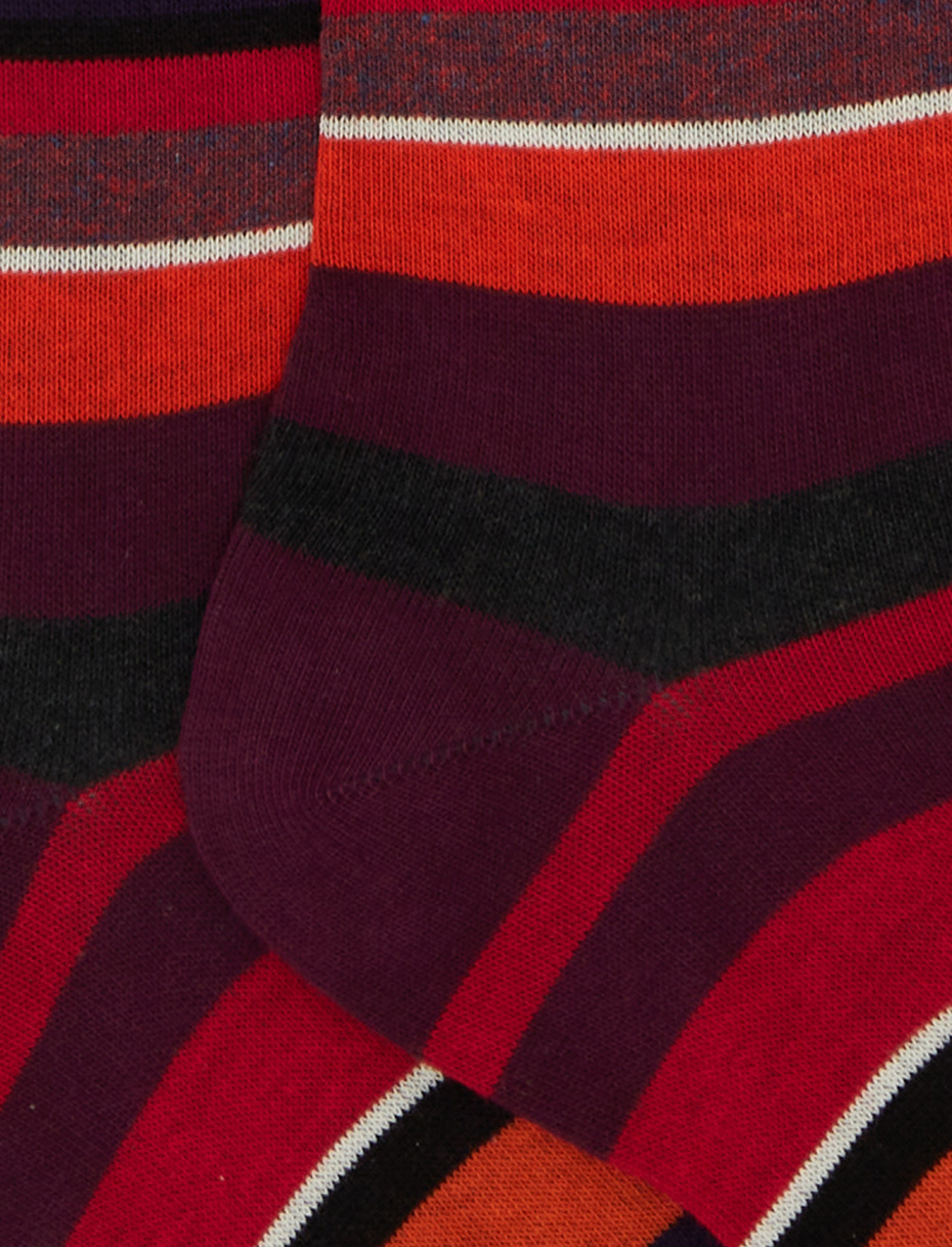 Women's burgundy thigh-high socks with multicoloured stripes - Gallo 1927 - Official Online Shop