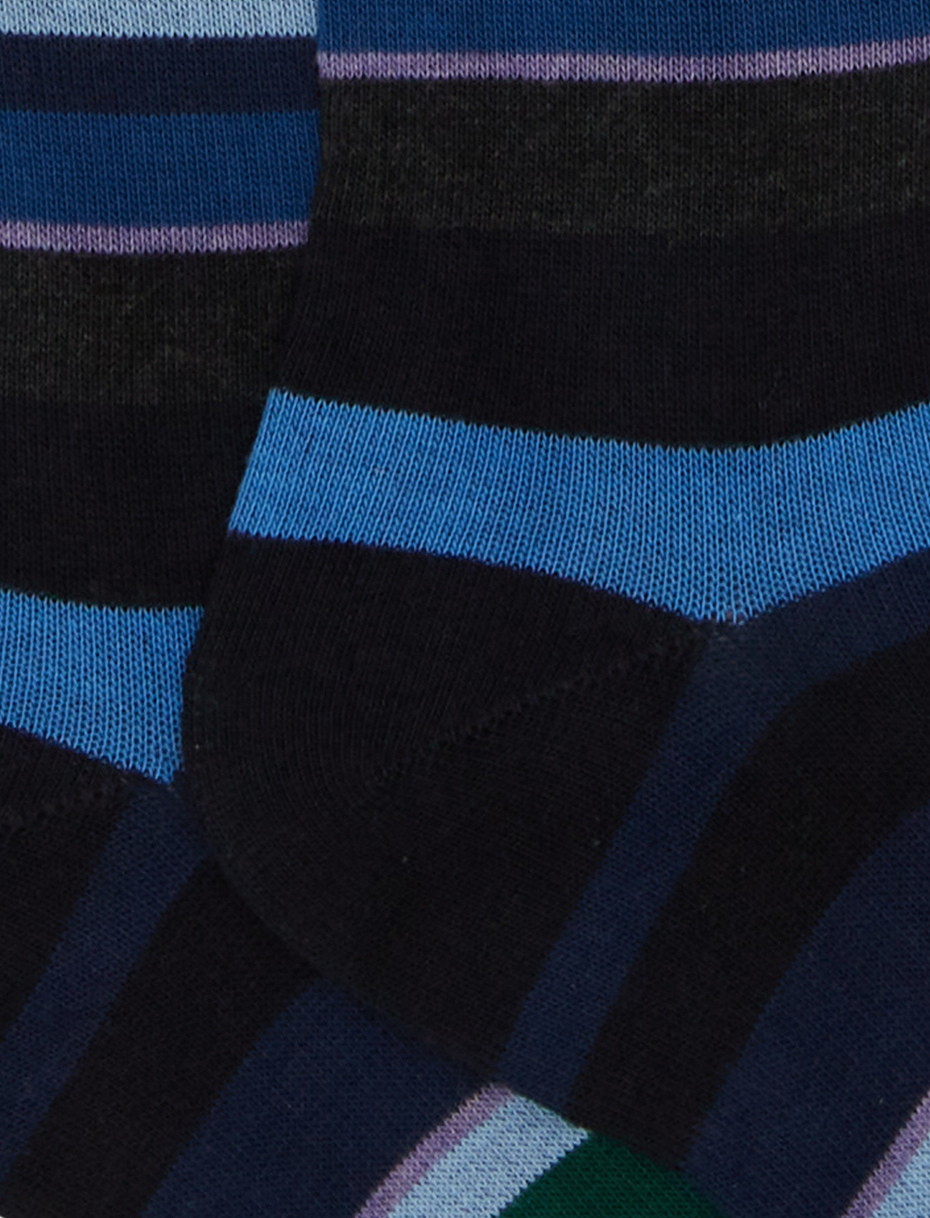 Women's blue thigh-high socks with multicoloured stripes - Gallo 1927 - Official Online Shop