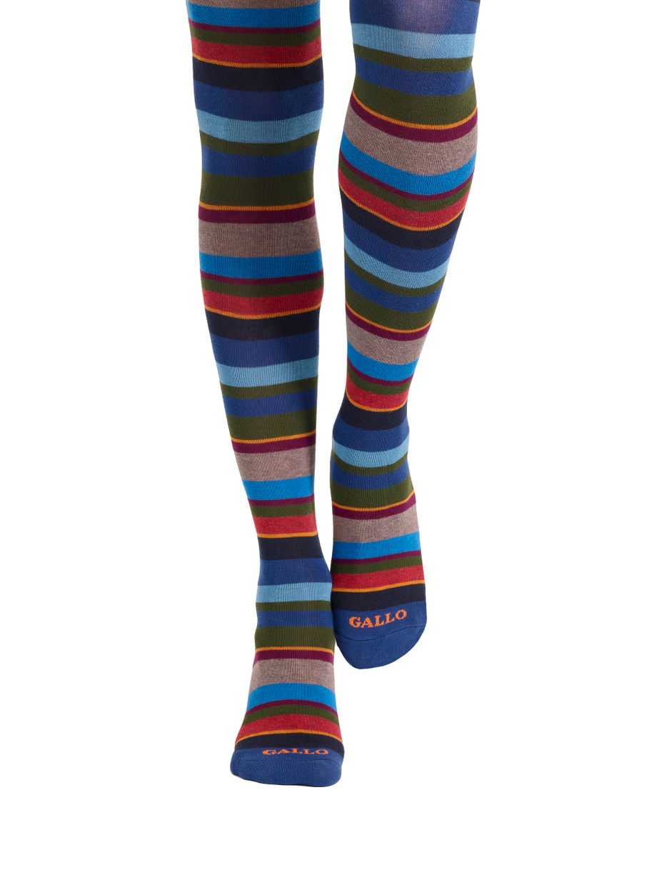 Women's blue thigh-high socks with multicoloured stripes - Gallo 1927 - Official Online Shop