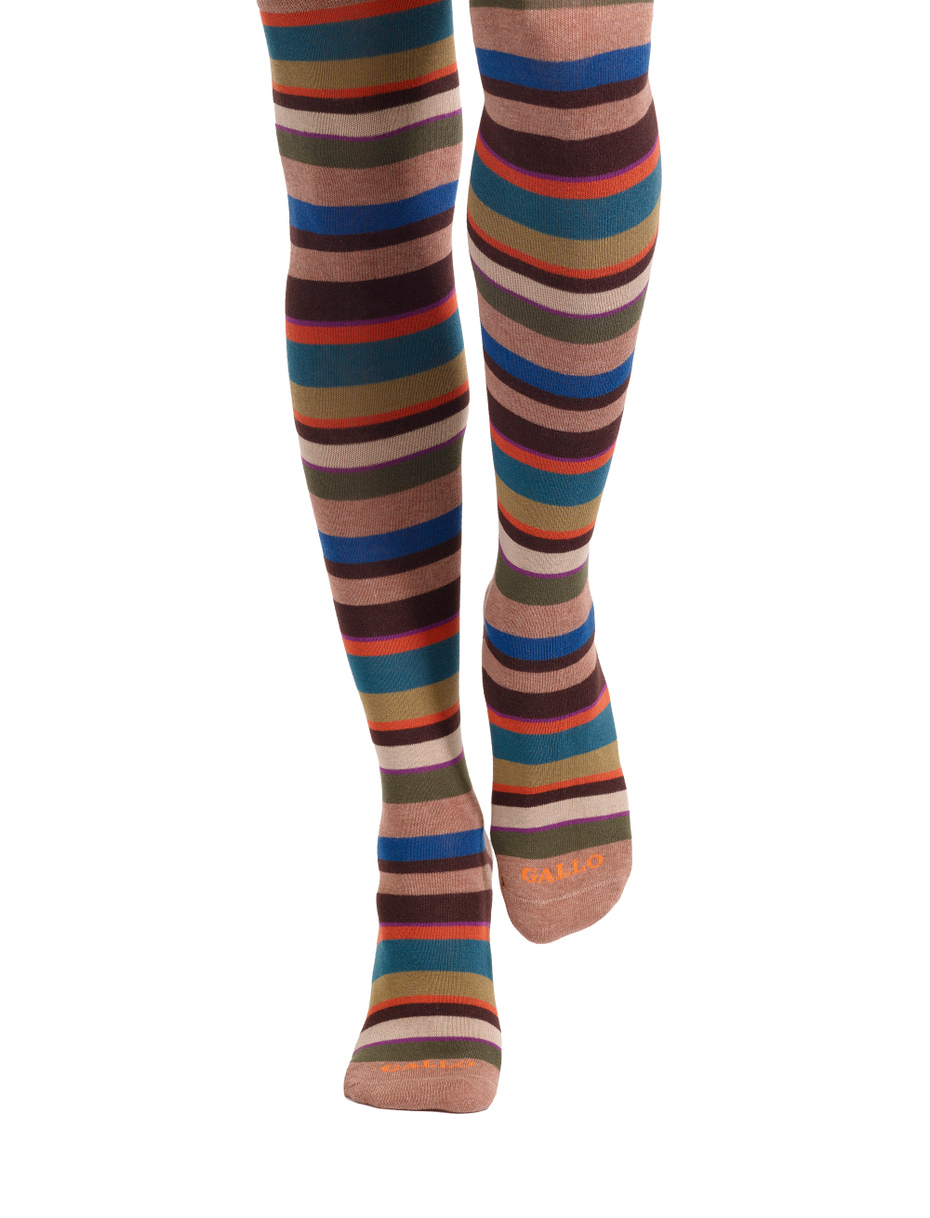Women's beige thigh-high socks with multicoloured stripes - Gallo 1927 - Official Online Shop