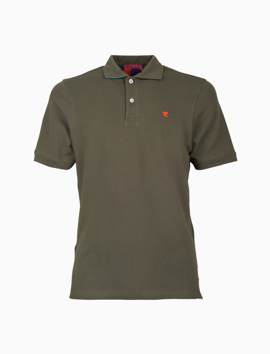 Men's plain green cotton polo with multicoloured undercollar - Gallo 1927 - Official Online Shop