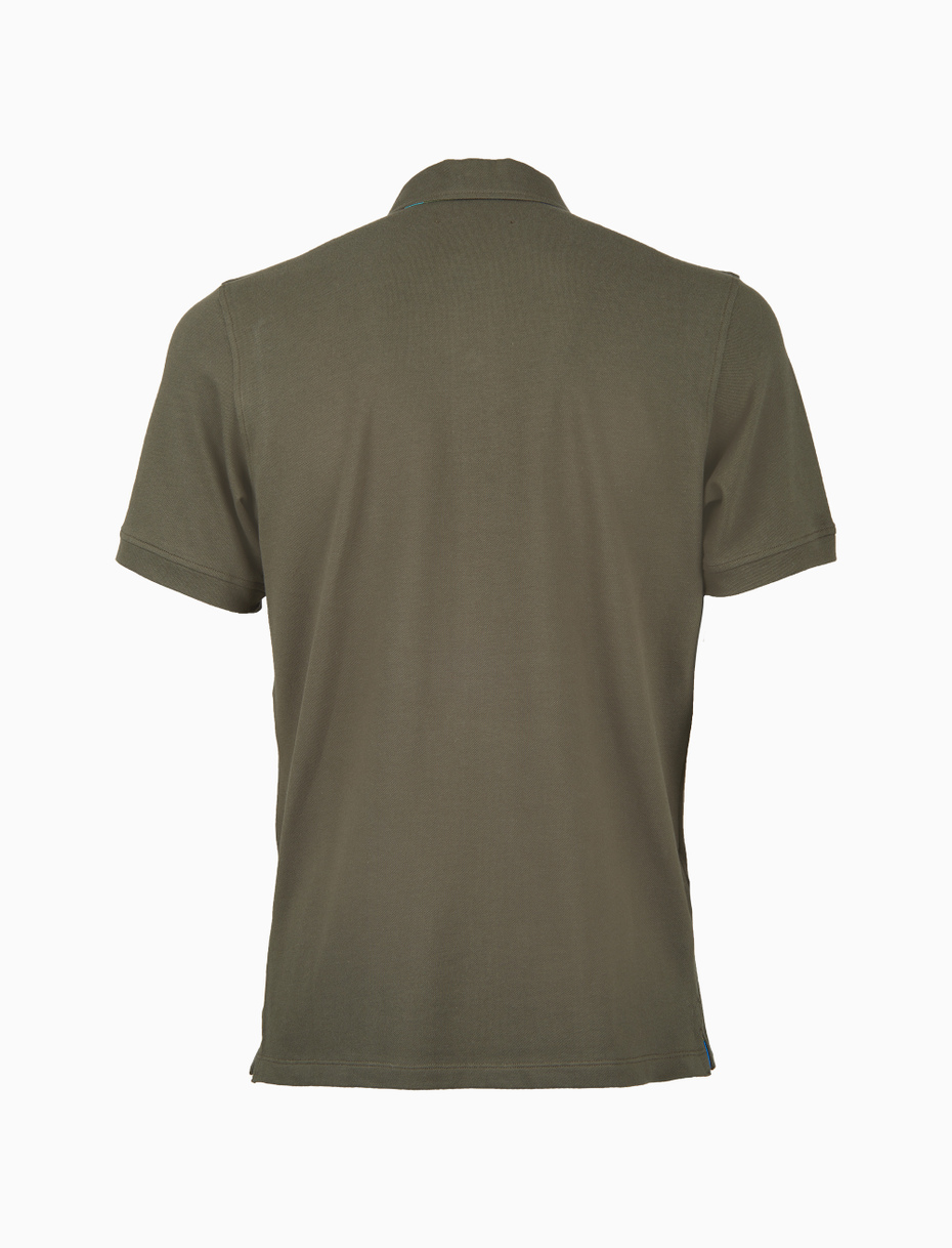 Men's plain green cotton polo with multicoloured undercollar - Gallo 1927 - Official Online Shop