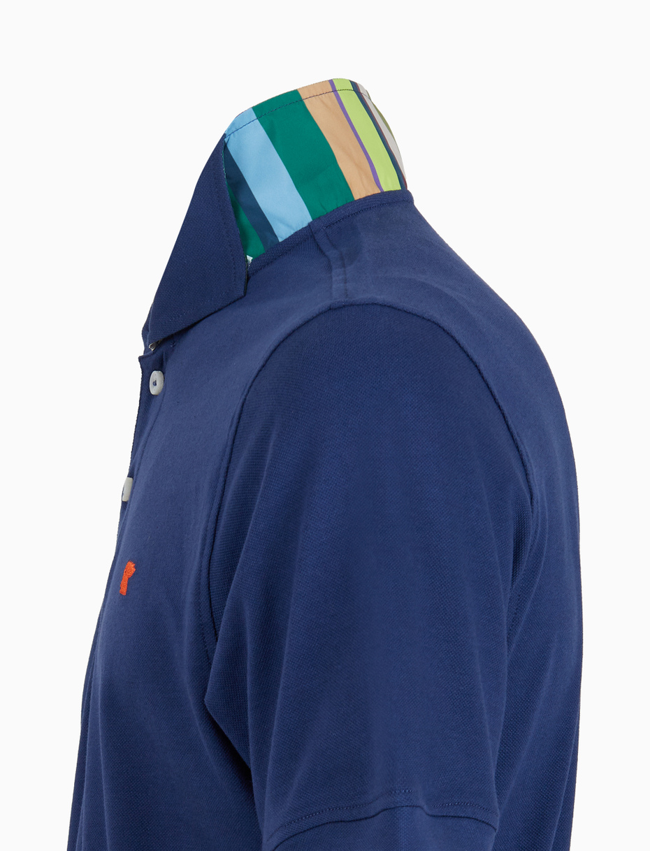Polo uomo cotone tinta unita con sottocollo multicolor blu - Gallo 1927 - Official Online Shop