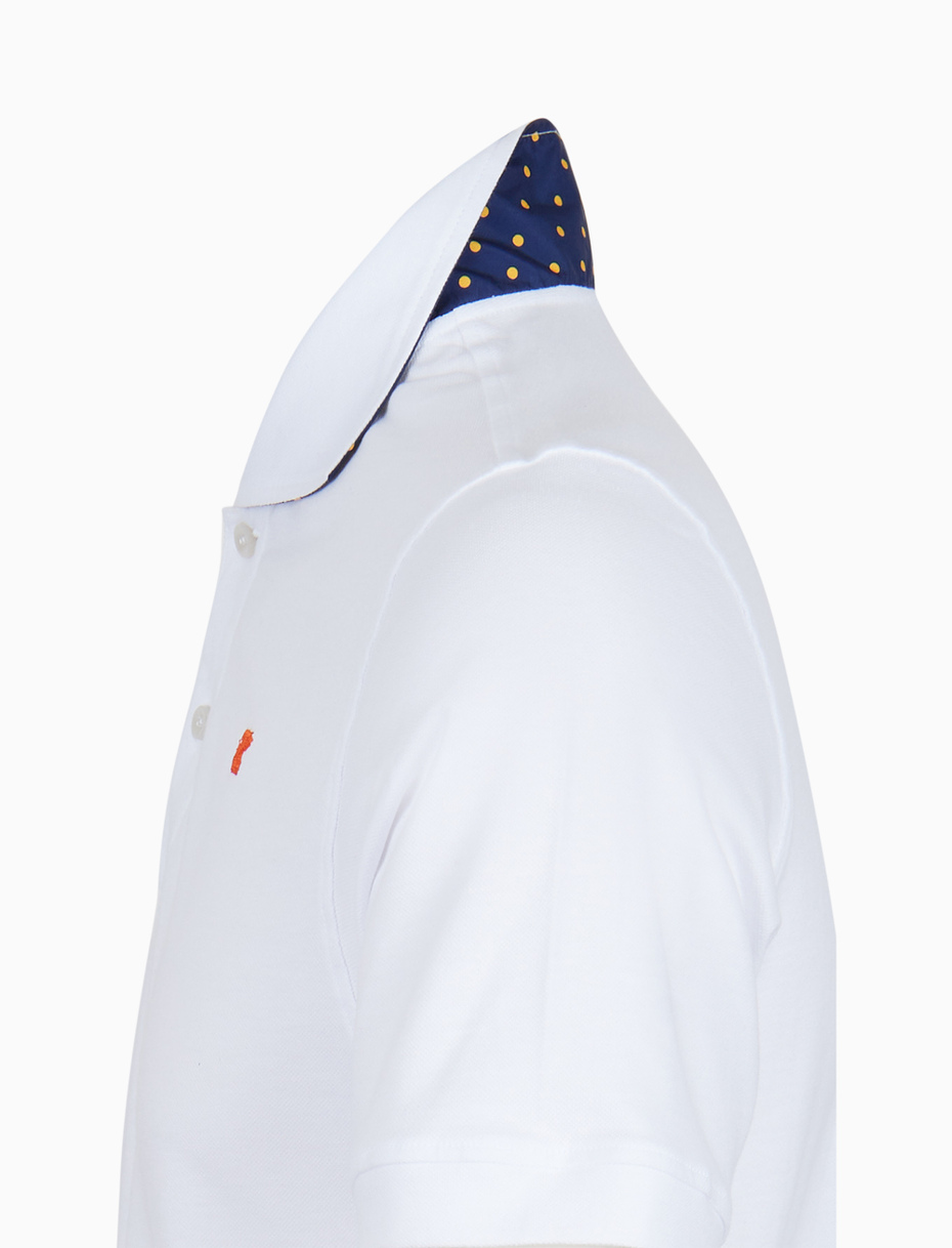 Men's plain white cotton polo with polka dot undercollar - Gallo 1927 - Official Online Shop