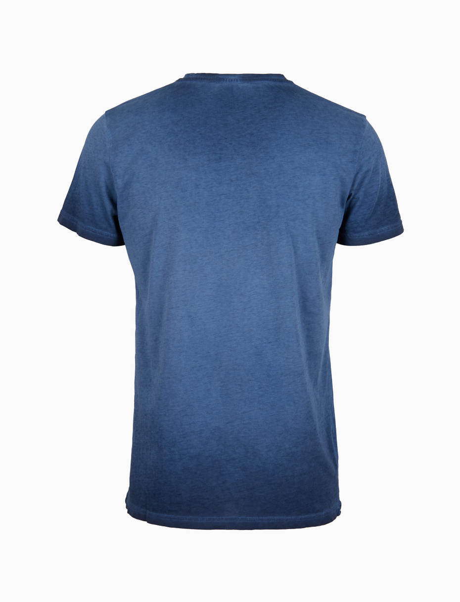 Unisex plain dyed denim blue cotton crew-neck T-shirt - Gallo 1927 - Official Online Shop