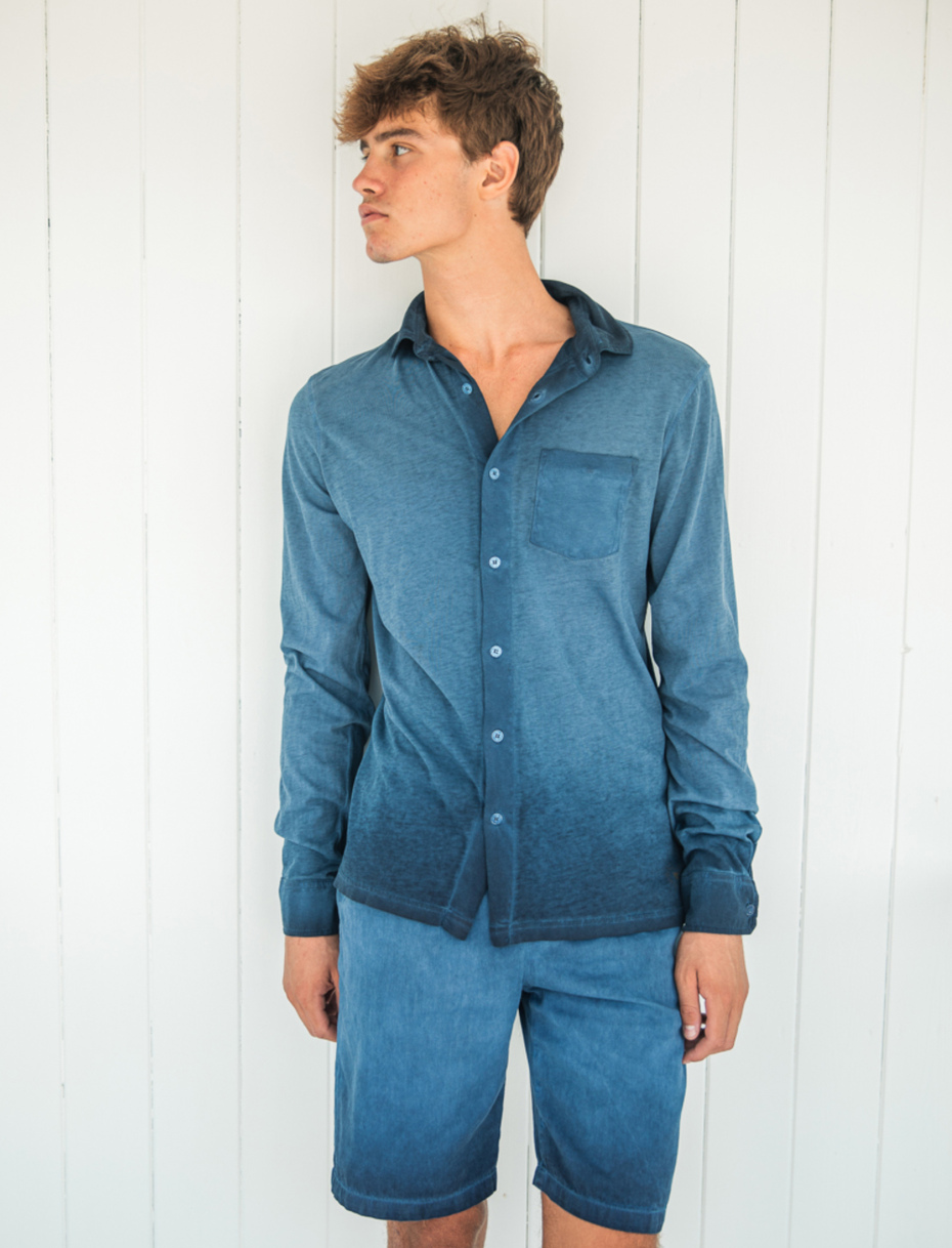 Men's plain dyed denim blue cotton canvas Bermuda shorts - Gallo 1927 - Official Online Shop
