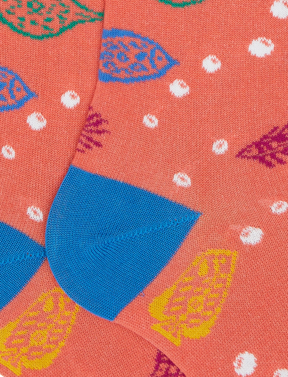 Women's long gerbera lightweight cotton socks with fish motif - Gallo 1927 - Official Online Shop
