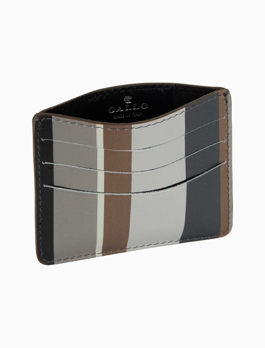 Unisex black leather credit card holder with multicoloured stripes