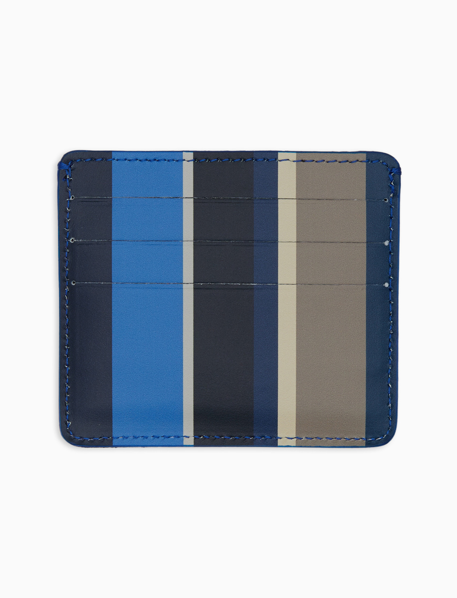 Porta carta di credito unisex pelle blu righe multicolor - Gallo 1927 - Official Online Shop