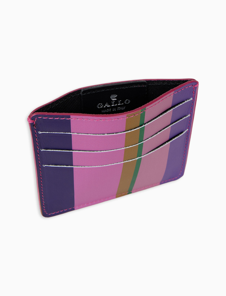 Porta carta di credito unisex pelle viola righe multicolor - Gallo 1927 - Official Online Shop