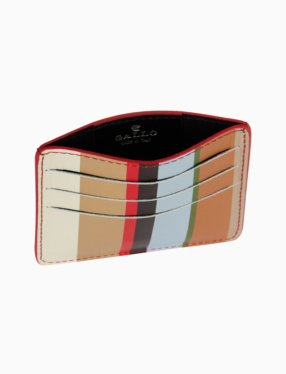 Unisex biscuit leather credit card holder with multicoloured stripes - Gallo 1927 - Official Online Shop